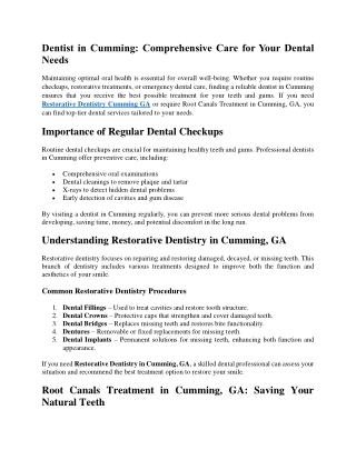 Dentist in Cumming Comprehensive Care for Your Dental Needs