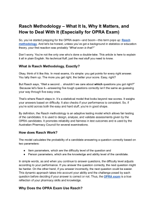 Rasch Methodology – What It Is, Why It Matters, and How to Deal With It (Especially for OPRA Exam)