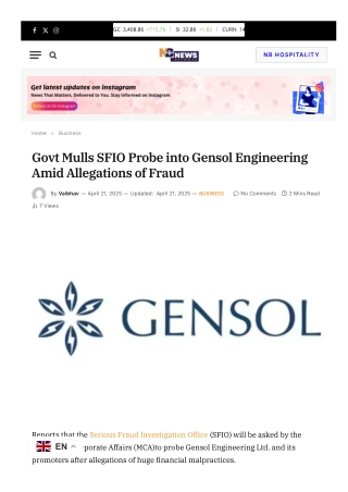 Govt Mulls SFIO Probe into Gensol Engineering Amid Allegations of Fraud