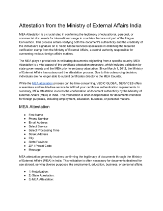Attestation from the Ministry of External Affairs India
