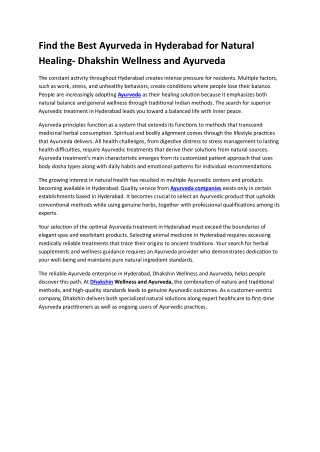 Find the Best Ayurveda in Hyderabad for Natural Healing - Dhakshin