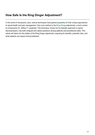 How Safe Is the Ring Dinger Adjustment