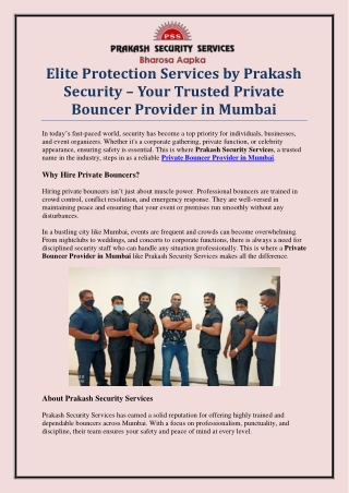 Hire the Best Private Bouncer Provider in Mumbai – Prakash Security Services