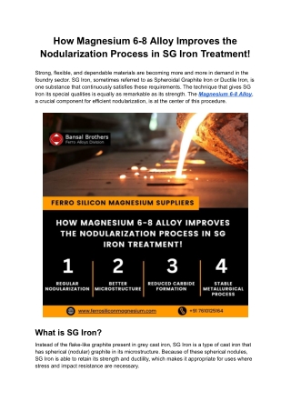 How Magnesium 6-8 Alloy Improves the Nodularization Process in SG Iron Treatment!