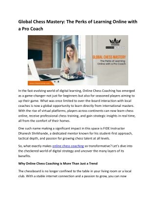 Global Chess Mastery: The Perks of Learning Online with a Pro Coach