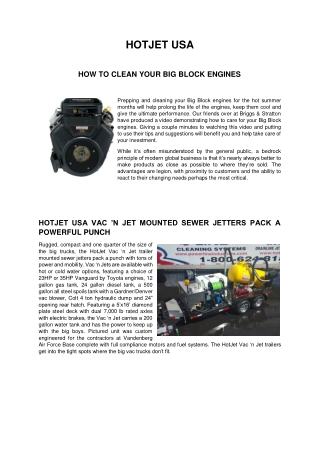 HotJet USA Vac ’n Jet Trailer Mounted Sewer Jetters