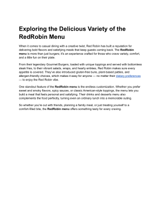 Exploring the Delicious Variety of the RedRobin Menu