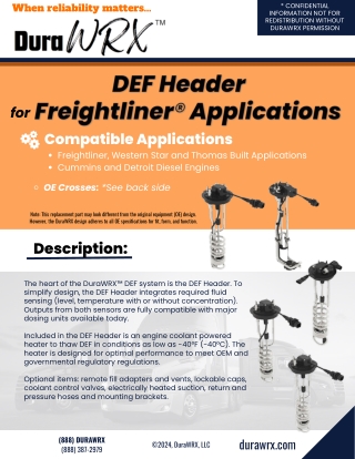 DEF Header for Freightliner Applications
