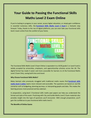 Your Guide to Passing the Functional Skills Maths Level 2 Exam Online