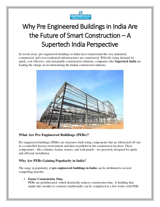Future of Pre Engineered Buildings in India - Supertech India