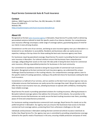 Royal Service Commercial Auto & Truck Insurance-3466 Progress Dr, 2nd Floor, Ste 200, Bensalem, PA 19020
