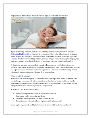 Rejuvenate Your Skin with the Best Hydrafacial in Riverside for Skincare