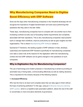 Why Manufacturing Companies Need to Digitize Boost Efficiency with ERP Software