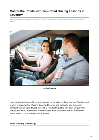 Master the Roads with Top-Rated Driving Lessons in Coventry