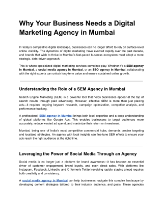 Why Your Business Needs a Digital Marketing Agency in Mumbai