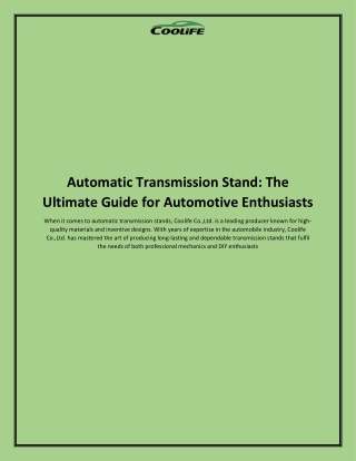 Automatic Transmission Stand The Ultimate Guide for Automotive Enthusiasts