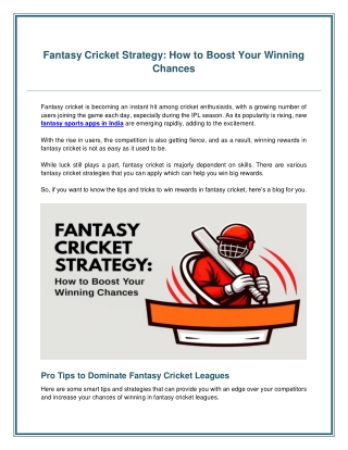 Fantasy Cricket Strategy How to Boost Your Winning Chances