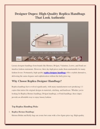 Designer Dupes High-Quality Replica Handbags That Look Authentic