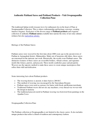 Authentic Paithani Saree and Paithani Products - Visit Swapnagandha Collection Pune