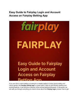 Easy Guide to Fairplay Login and Account Access on Fairplay Betting App