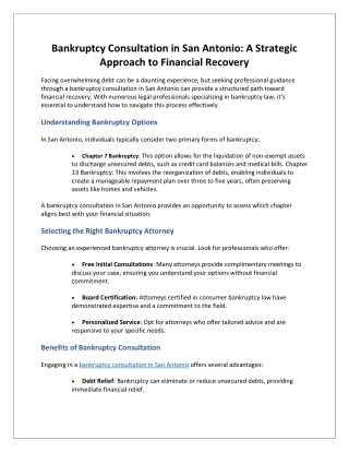 Bankruptcy Consultation in San Antonio: A Strategic Approach to Financial Recove