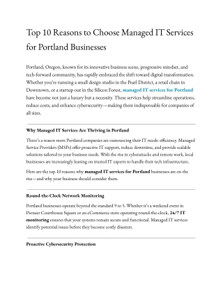 Top 10 Reasons to Choose Managed IT Services for Portland Businesses