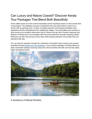 Can Luxury and Nature Coexist Discover Kerala Tour Packages That Blend Both Beautifully
