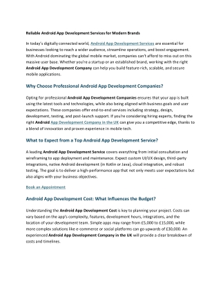 Reliable Android App Development Services for Modern Brands