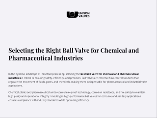 Selecting the Right Ball Valve for Chemical and Pharmaceutical Industries | Unis