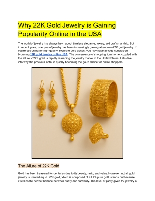 Why 22K Gold Jewelry is Gaining Popularity Online in the USA