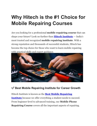 Why Hitech is the #1 Choice for Mobile Repairing Courses