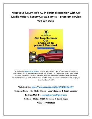 Keep your luxury car’s AC in optimal condition with Car Medic Motors’ Luxury Car