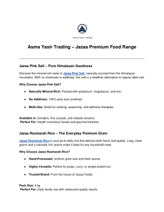 Asma Yasir Trading – Jazaa Premium Food Range