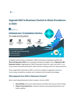 Upgrade NAV to Business Central to Attain Excellence in 2025