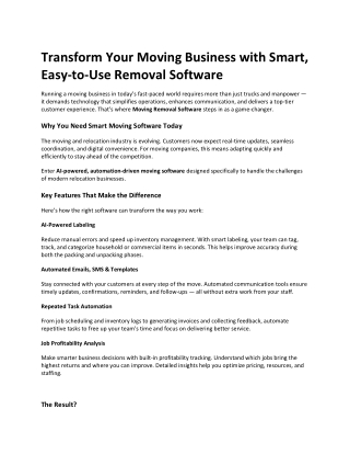 Transform Your Moving Business with Smart, Easy-to-Use Removal Software