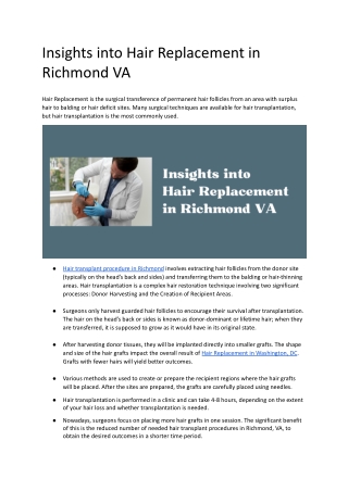 Insights into Hair Replacement in Richmond VA