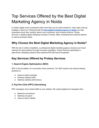 Top Services Offered by the Best Digital Marketing Agency in Noida
