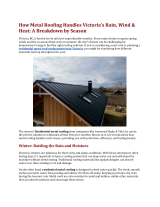 How Metal Roofing Handles Victoria’s Rain, Wind & Heat