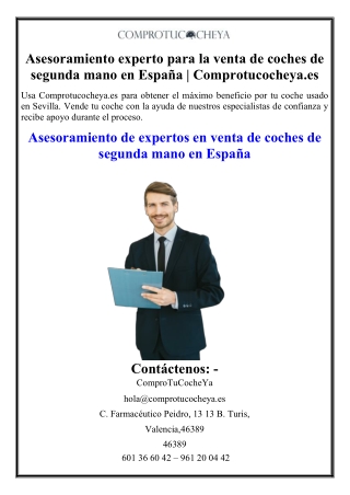 Asesoramiento experto para la venta de coches de segunda mano en España | Compro