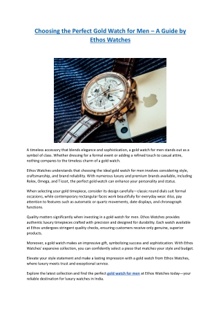 Choosing the Perfect Gold Watch for Men – A Guide by Ethos Watches