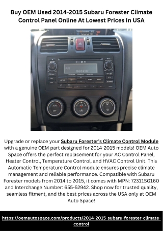 Buy OEM Used 2014-2015 Subaru Forester Climate Control Panel Online At Lowest Prices In USA
