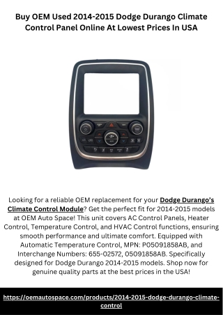 Buy OEM Used 2014-2015 Dodge Durango Climate Control Panel Online At Lowest Prices In USA