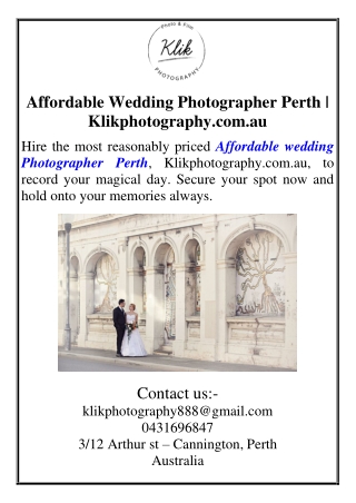 Affordable Wedding Photographer Perth | Klikphotography.com.au