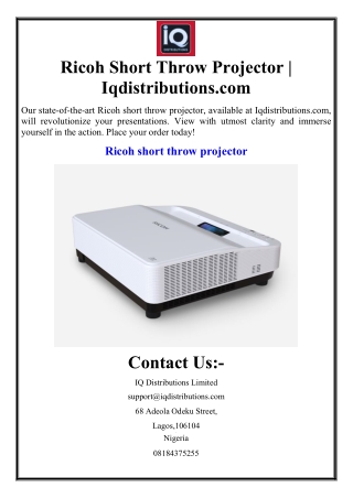 Ricoh Short Throw Projector | Iqdistributions.com
