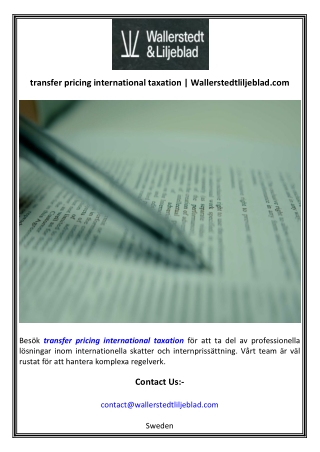 transfer pricing international taxation  Wallerstedtliljeblad.com