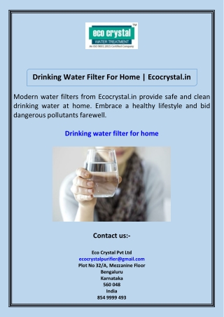 Drinking Water Filter For Home Ecocrystal.in