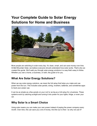 Your Complete Guide to Solar Energy Solutions for Home and Business