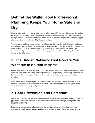 Behind the Walls: How Professional Plumbing Keeps Your Home Safe and Dry