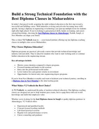 Build a Technical Foundation with Diploma Classes in MH.