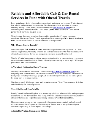 Affordable Cab and Car Rental Services in Pune